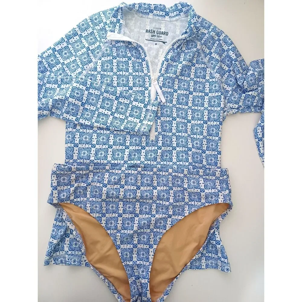 J.Crew Swimsuit Rash Guard Bottoms Long Sleeve 1/2 Zip Medium Beach Vacation